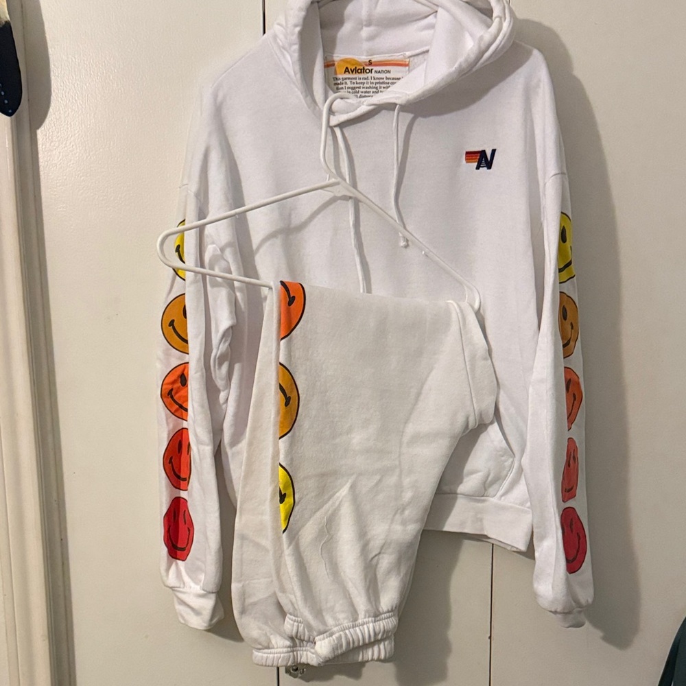 Aviator Nation White smiley Hoodie/joggers SET!